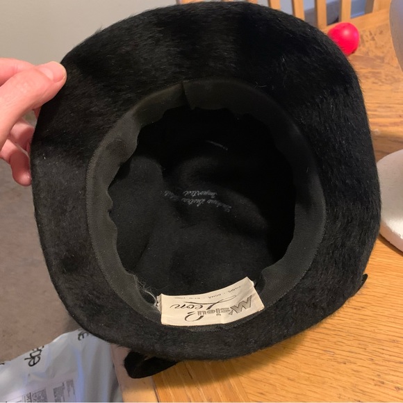 Vintage M’sieu Leon Black CLOCHE Felt Fur Mohair Hat Duchesse Lustra Loleil - Picture 5 of 11